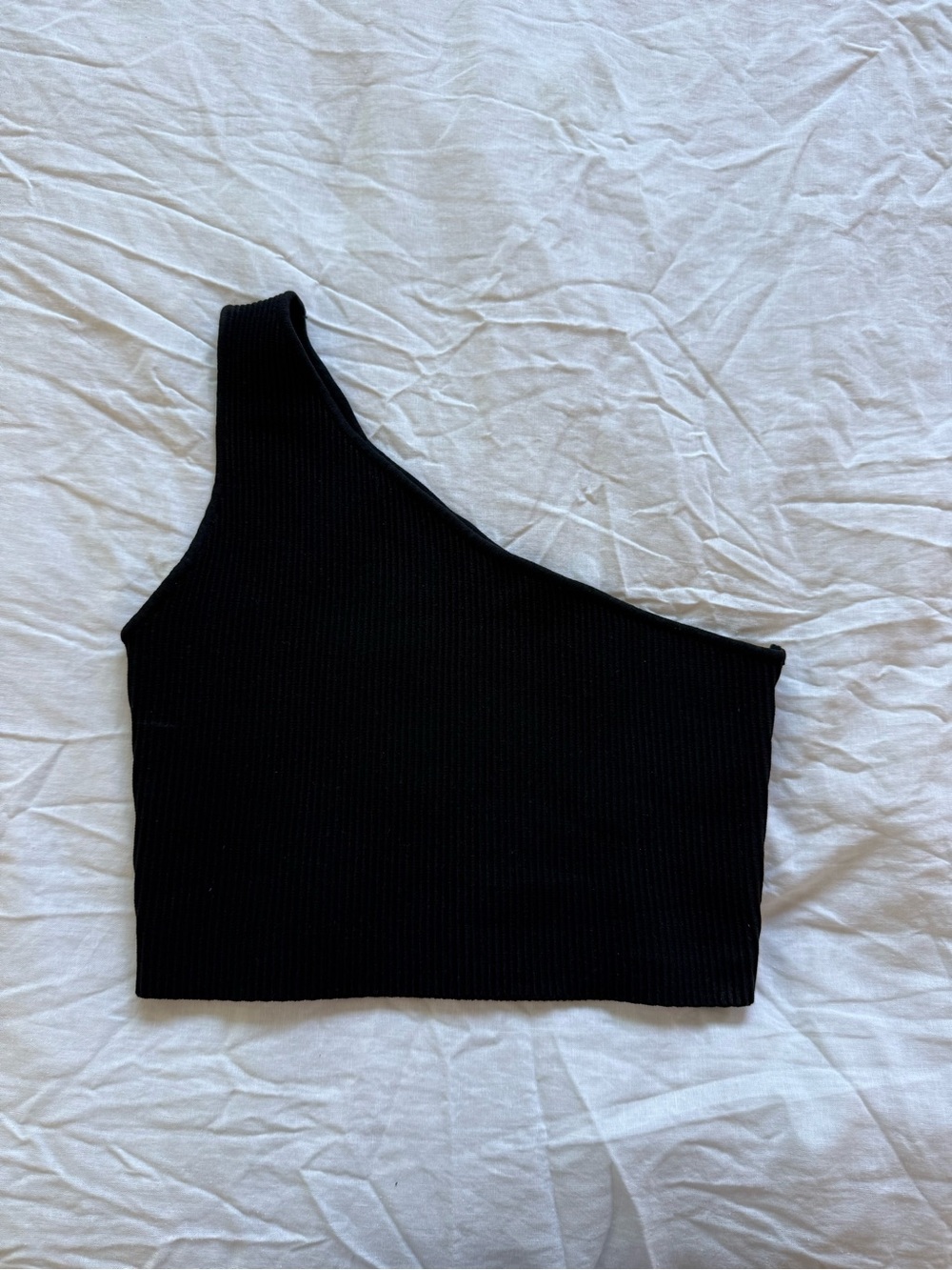 Glassons Black One-Shoulder Ribbed Crop Top